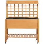 Garden Raised Bed with Shelf Wheels Wooden Planter Box for Vegetables Flowers Brown - Image 8