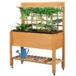 Garden Raised Bed with Shelf Wheels Wooden Planter Box for Vegetables Flowers Brown - Image 9