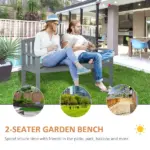 2 Seat Outdoor Wooden Garden Bench with Backrest and Armrests - Image 4