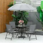 Garden Soiree: 6-Piece Gray Patio Dining Set with Umbrella and Glass Table - Image 2