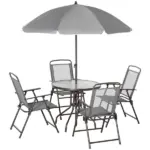 Garden Soiree: 6-Piece Gray Patio Dining Set with Umbrella and Glass Table - Image 11