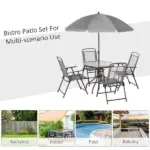 Garden Soiree: 6-Piece Gray Patio Dining Set with Umbrella and Glass Table - Image 7