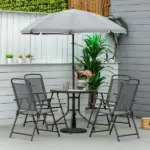 Garden Soiree: 6-Piece Gray Patio Dining Set with Umbrella and Glass Table - Image 10