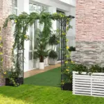82 Inch Steel Garden Trellis Arch with Scrollwork, Dark Gray - Image 2