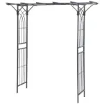 82 Inch Steel Garden Trellis Arch with Scrollwork, Dark Gray - Image 11