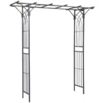82 Inch Steel Garden Trellis Arch with Scrollwork, Dark Gray - Image 12