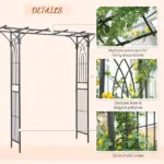 82 Inch Steel Garden Trellis Arch with Scrollwork, Dark Gray - Image 5
