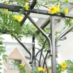 82 Inch Steel Garden Trellis Arch with Scrollwork, Dark Gray - Image 9