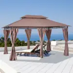 Outsunny Gazebo 10x13 Khaki with Curtains Vented Roof and Steel Frame for Outdoor Use - Image 2