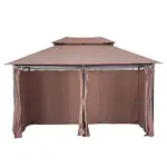 Outsunny Gazebo 10x13 Khaki with Curtains Vented Roof and Steel Frame for Outdoor Use - Image 11