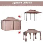 Outsunny Gazebo 10x13 Khaki with Curtains Vented Roof and Steel Frame for Outdoor Use - Image 5