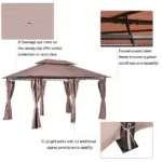 Outsunny Gazebo 10x13 Khaki with Curtains Vented Roof and Steel Frame for Outdoor Use - Image 6