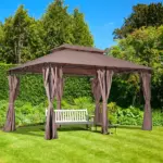 Outsunny Gazebo 10x13 Khaki with Curtains Vented Roof and Steel Frame for Outdoor Use - Image 10