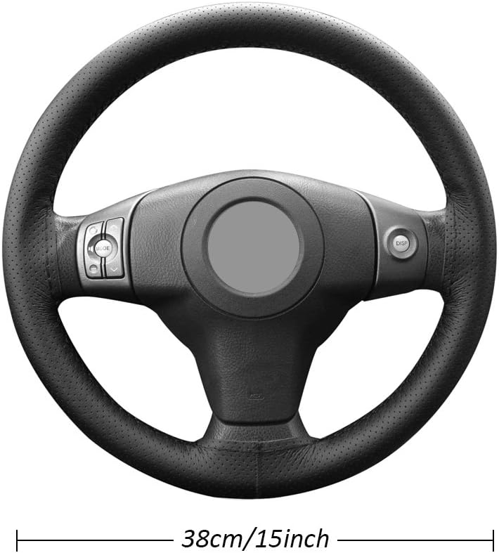 Genuine Cowhide Stitch-On Steering Wheel Cover for 15 Inch Wheels Black