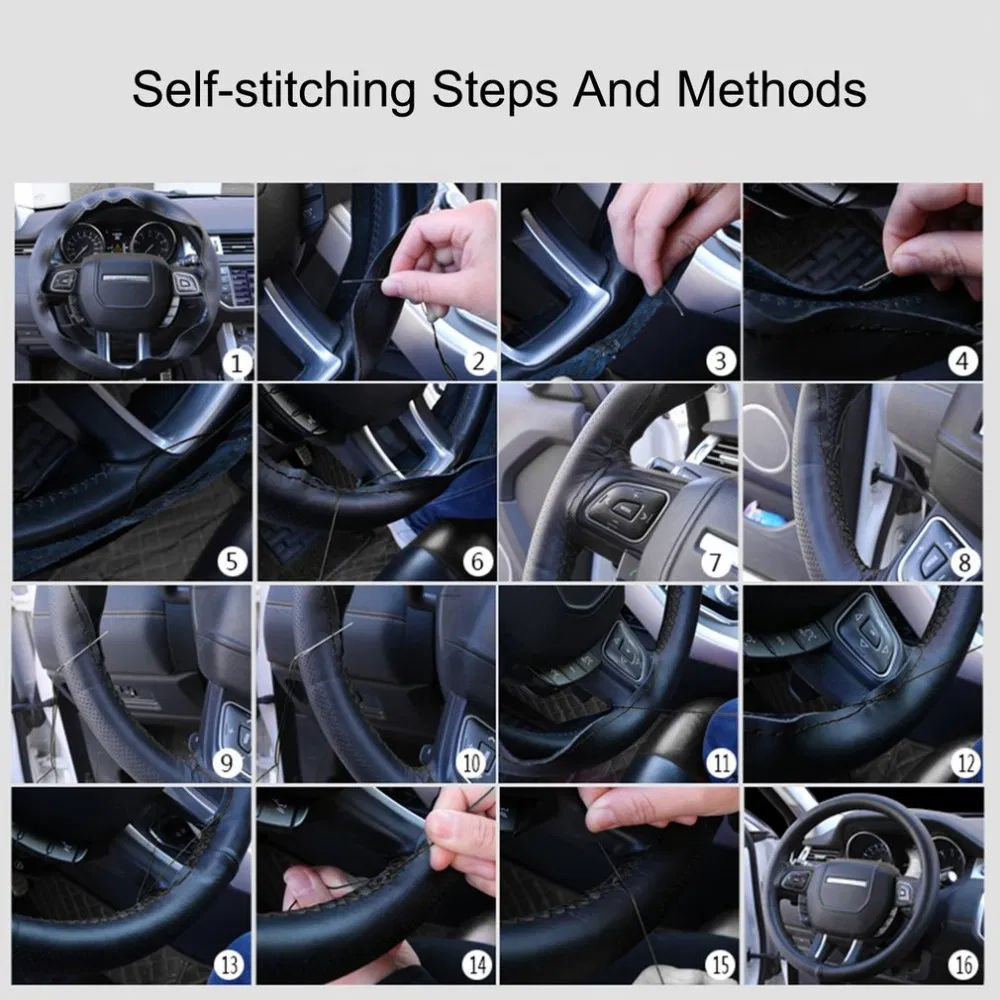 Genuine Cowhide Stitch-On Steering Wheel Cover for 15 Inch Wheels Black