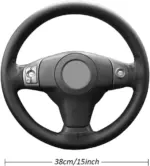 Genuine Cowhide Stitch-On Steering Wheel Cover for 15 Inch Wheels Black - Image 2