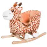 Giraffe Plush Wooden Rocking Horse, Animal Chair with Sound, Brown, for Boys and Girls