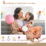 Giraffe Plush Wooden Rocking Horse, Animal Chair with Sound, Brown, for Boys and Girls - Image 4