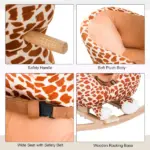 Giraffe Plush Wooden Rocking Horse, Animal Chair with Sound, Brown, for Boys and Girls - Image 7