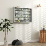 HOMCOM Glass Display Cabinet 5-Tier Wall-Mounted Adjustable Shelves 2 Doors Modern Gray - Image 2
