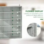 HOMCOM Glass Display Cabinet 5-Tier Wall-Mounted Adjustable Shelves 2 Doors Modern Gray - Image 4