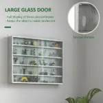HOMCOM Glass Display Cabinet 5-Tier Wall-Mounted Adjustable Shelves 2 Doors Modern Gray - Image 5