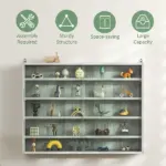 HOMCOM Glass Display Cabinet 5-Tier Wall-Mounted Adjustable Shelves 2 Doors Modern Gray - Image 6