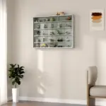 HOMCOM Glass Display Cabinet 5-Tier Wall-Mounted Adjustable Shelves 2 Doors Modern Gray - Image 7