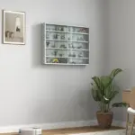 HOMCOM Glass Display Cabinet 5-Tier Wall-Mounted Adjustable Shelves 2 Doors Modern Gray - Image 10
