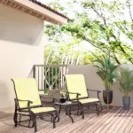 Glider Rocking Chair Outdoor with Steel Frame and Mesh Fabric for Backyard, Garden and Porch, Beige - Image 2