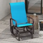 Gliding Lounger Chair, Blue Single Rocker with Lightweight Metal and Mesh Construction - Image 2