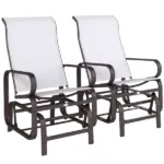 Gliding Lounger Chair Set of 2, Single Rockers with Lightweight Metal and Mesh Construction, Beige - Image 11