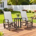 Gliding Lounger Chair Set of 2, Single Rockers with Lightweight Metal and Mesh Construction, Beige - Image 8