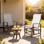 Gliding Lounger Chair Set of 2, Single Rockers with Lightweight Metal and Mesh Construction, Beige - Image 9