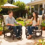 Gliding Lounger Chair Set of 2, Single Rockers with Lightweight Metal and Mesh Construction, Khaki - Image 2