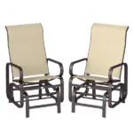 Gliding Lounger Chair Set of 2, Single Rockers with Lightweight Metal and Mesh Construction, Khaki