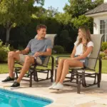 Gliding Lounger Chair Set of 2, Single Rockers with Lightweight Metal and Mesh Construction, Khaki - Image 7