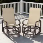 Gliding Lounger Chair Set of 2, Single Rockers with Lightweight Metal and Mesh Construction, Khaki - Image 9