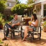 Gliding Lounger Chair Set of 2, Single Rockers with Lightweight Metal and Mesh Construction, Khaki - Image 10