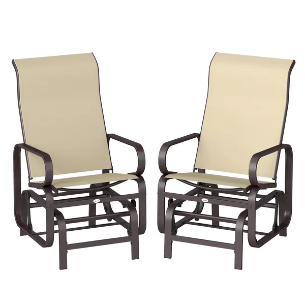 gliding-lounger-chair-set-of-2-single-rockers-with-lightweight-metal-mesh-construction-khaki.webp Gliding Lounger Chair Set of 2, Single Rockers with Lightweight Metal and Mesh Construction, Khaki - Image 1