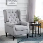Gray Fabric Tufted Club Accent Chair with Removable Cushion, Wooden Legs - Image 2