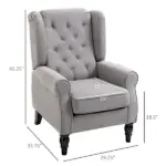 Gray Fabric Tufted Club Accent Chair with Removable Cushion, Wooden Legs - Image 3