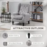 Gray Fabric Tufted Club Accent Chair with Removable Cushion, Wooden Legs - Image 4