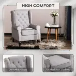 Gray Fabric Tufted Club Accent Chair with Removable Cushion, Wooden Legs - Image 5