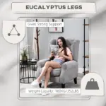 Gray Fabric Tufted Club Accent Chair with Removable Cushion, Wooden Legs - Image 6