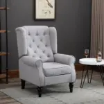Gray Fabric Tufted Club Accent Chair with Removable Cushion, Wooden Legs - Image 10