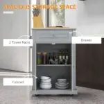 Gray Kitchen Cart, Rolling Island with Drawer, Adjustable Shelf and 2 Towel Racks - Image 4