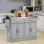HOMCOM Gray Kitchen Companion Cart, with Stainless Top, Drawers, Racks and Cabinets on Wheels - Image 2