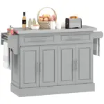 HOMCOM Gray Kitchen Companion Cart, with Stainless Top, Drawers, Racks and Cabinets on Wheels