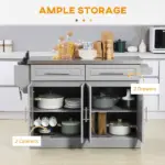 HOMCOM Gray Kitchen Companion Cart, with Stainless Top, Drawers, Racks and Cabinets on Wheels - Image 4